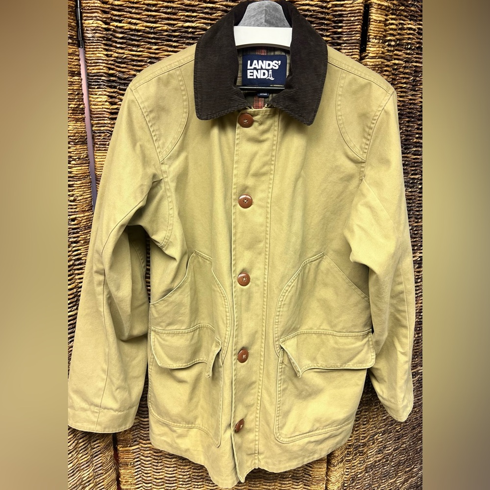 Lands' End- Men’s Barn Jacket - Tan w/Brown Collar, Medium‎ (38-40)